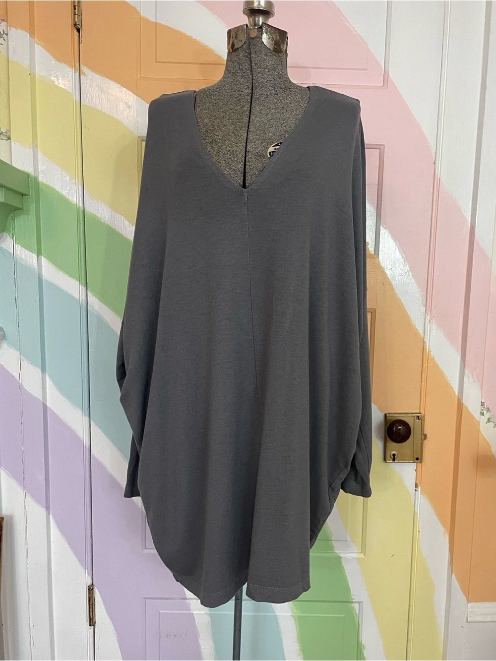 Bryn Walker Jersey Raquel Deep V-Neck Oversized Lagenlook Tunic Dress Sz S 💛🎀
